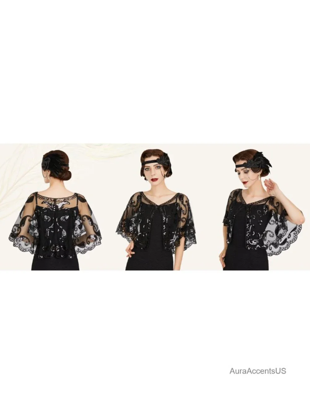 Sequin Beaded 1920s Flapper Shawl Wrap Evening Party Cape Mesh